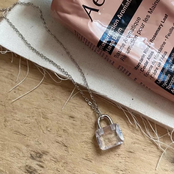 NEW 925 Sterling Silver Acrylic Mini Lock Necklace - Picture 3 of 4